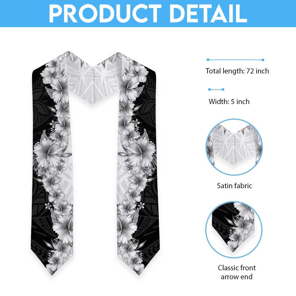 Hawaii Hibiscus Flowers Graduation Stole Grayscale Polynesian Pattern LT05 - Polynesian Pride