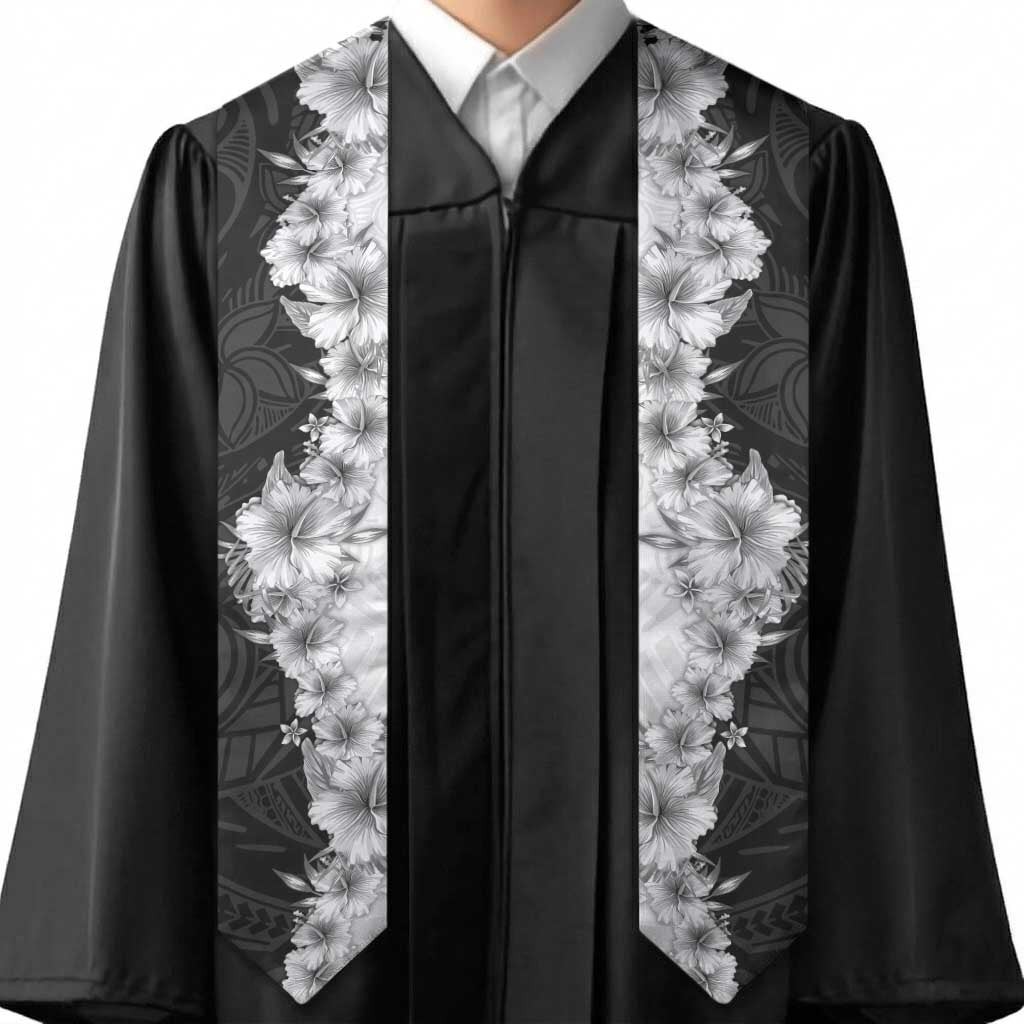 Hawaii Hibiscus Flowers Graduation Stole Grayscale Polynesian Pattern LT05 - Polynesian Pride