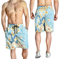 Hawaii Hibiscus Plumeria Blue Shorts for Men Polynesian Pattern