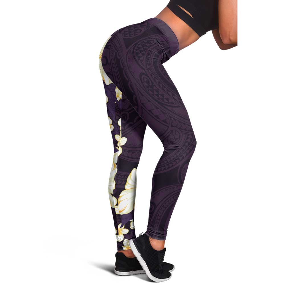 Hawaii Hibiscus Plumeria Purple Leggings Polynesian Pattern