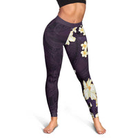 Hawaii Hibiscus Plumeria Purple Leggings Polynesian Pattern
