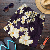 Hawaii Hibiscus Plumeria Purple Shorts for Men Polynesian Pattern
