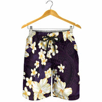 Hawaii Hibiscus Plumeria Purple Shorts for Men Polynesian Pattern