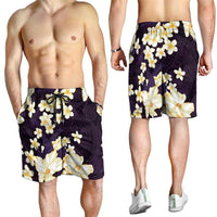 Hawaii Hibiscus Plumeria Purple Shorts for Men Polynesian Pattern