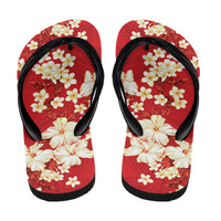 Hawaii Hibiscus Plumeria Red Flip Flops Polynesian Pattern