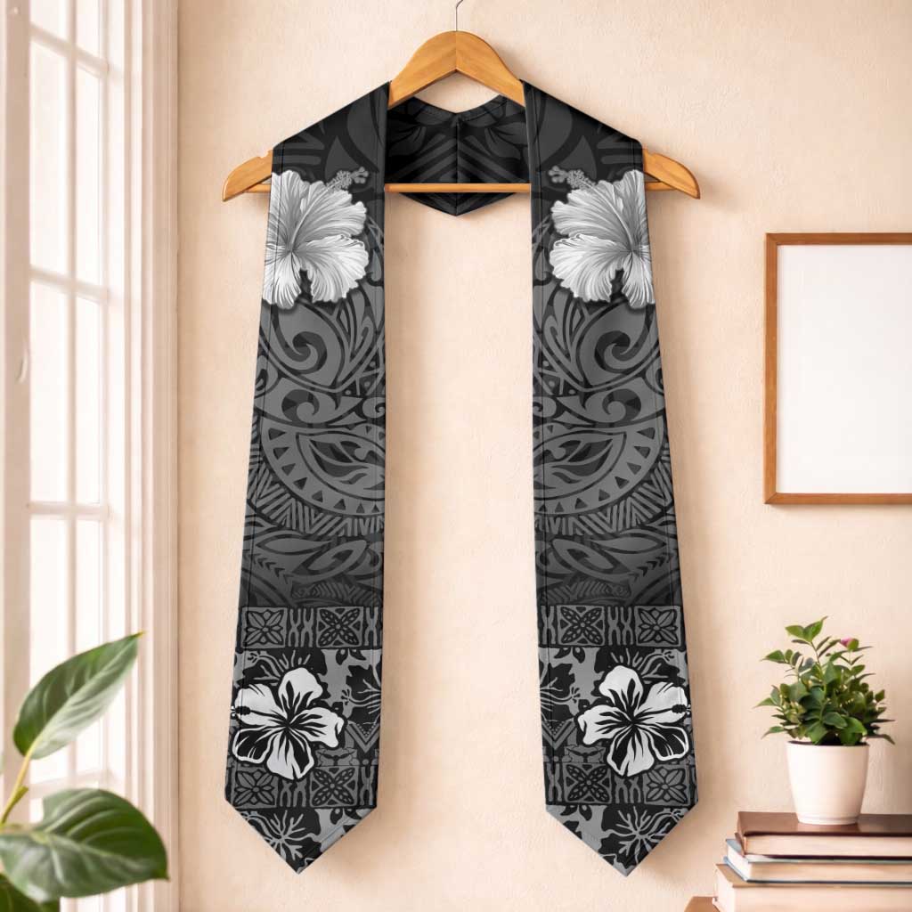 Hawaii Hibiscus With Black Polynesian Pattern Graduation Stole