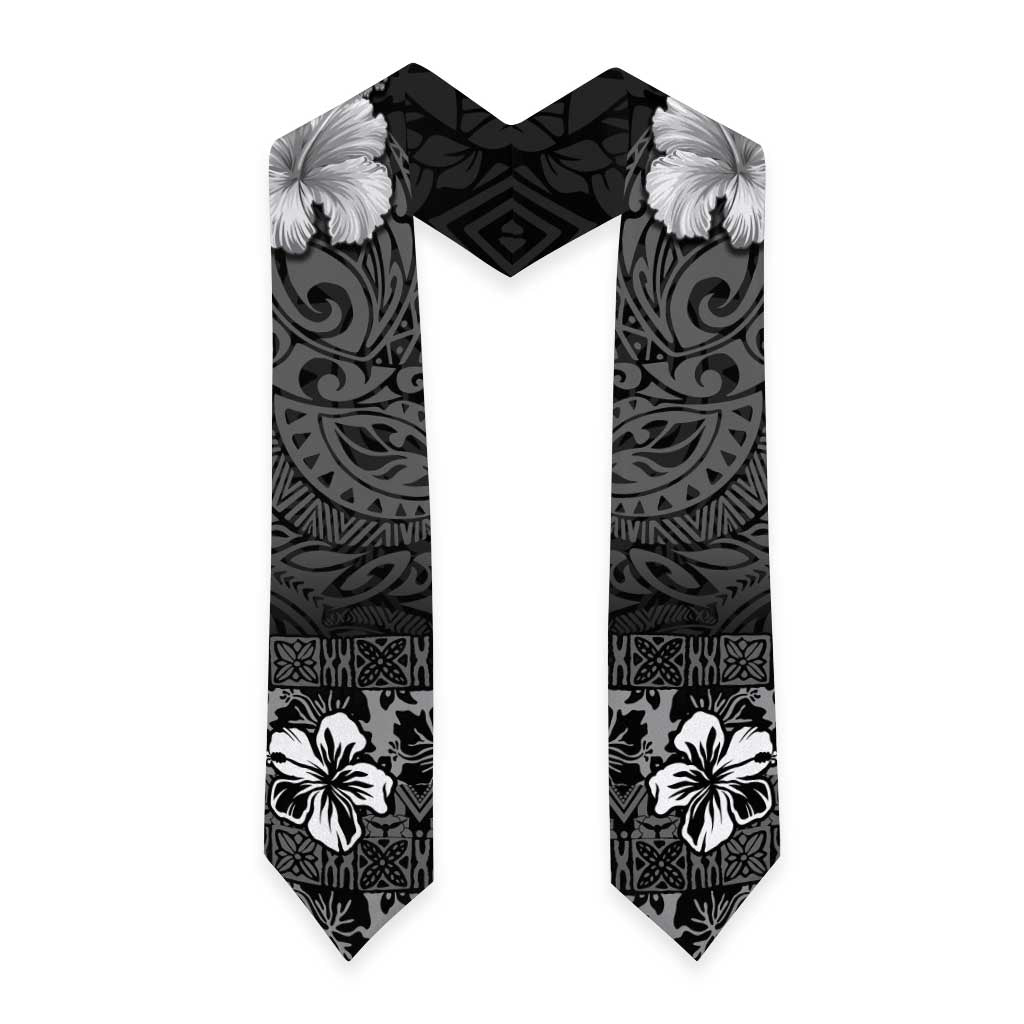 Hawaii Hibiscus With Black Polynesian Pattern Graduation Stole