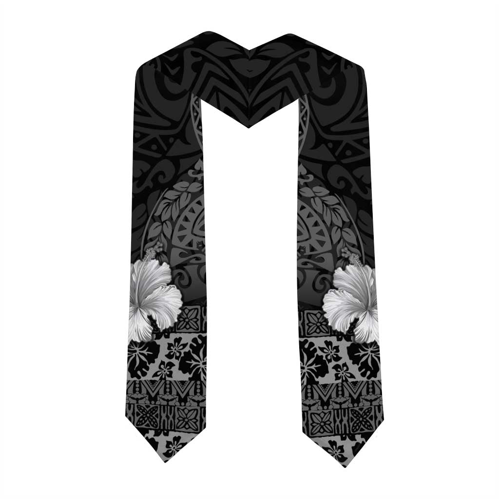 Hawaii Hibiscus With Black Polynesian Pattern Graduation Stole