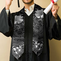 Hawaii Hibiscus With Black Polynesian Pattern Graduation Stole