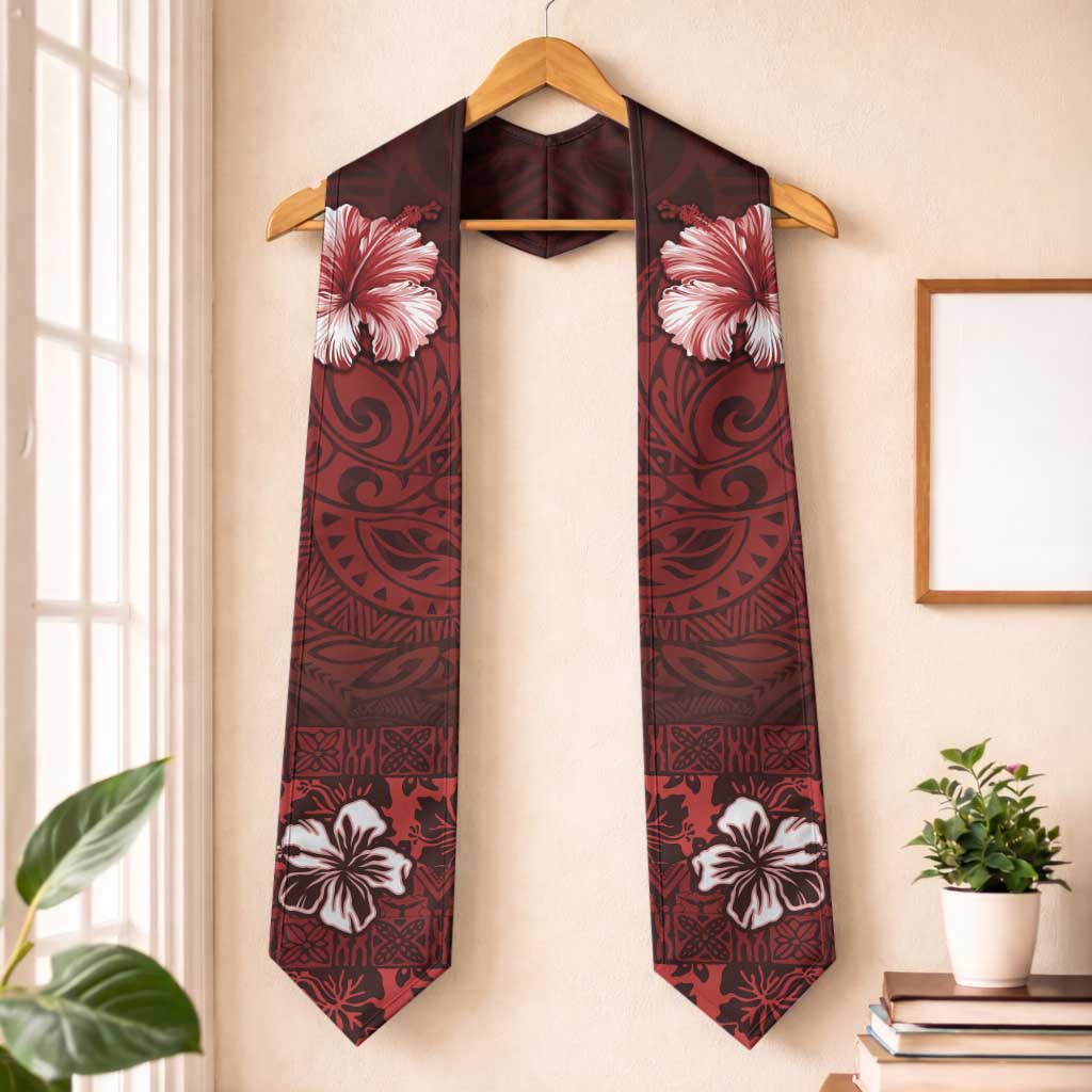 Hawaii Hibiscus With Oxblood Polynesian Pattern Graduation Stole LT05 One Size Red - Polynesian Pride