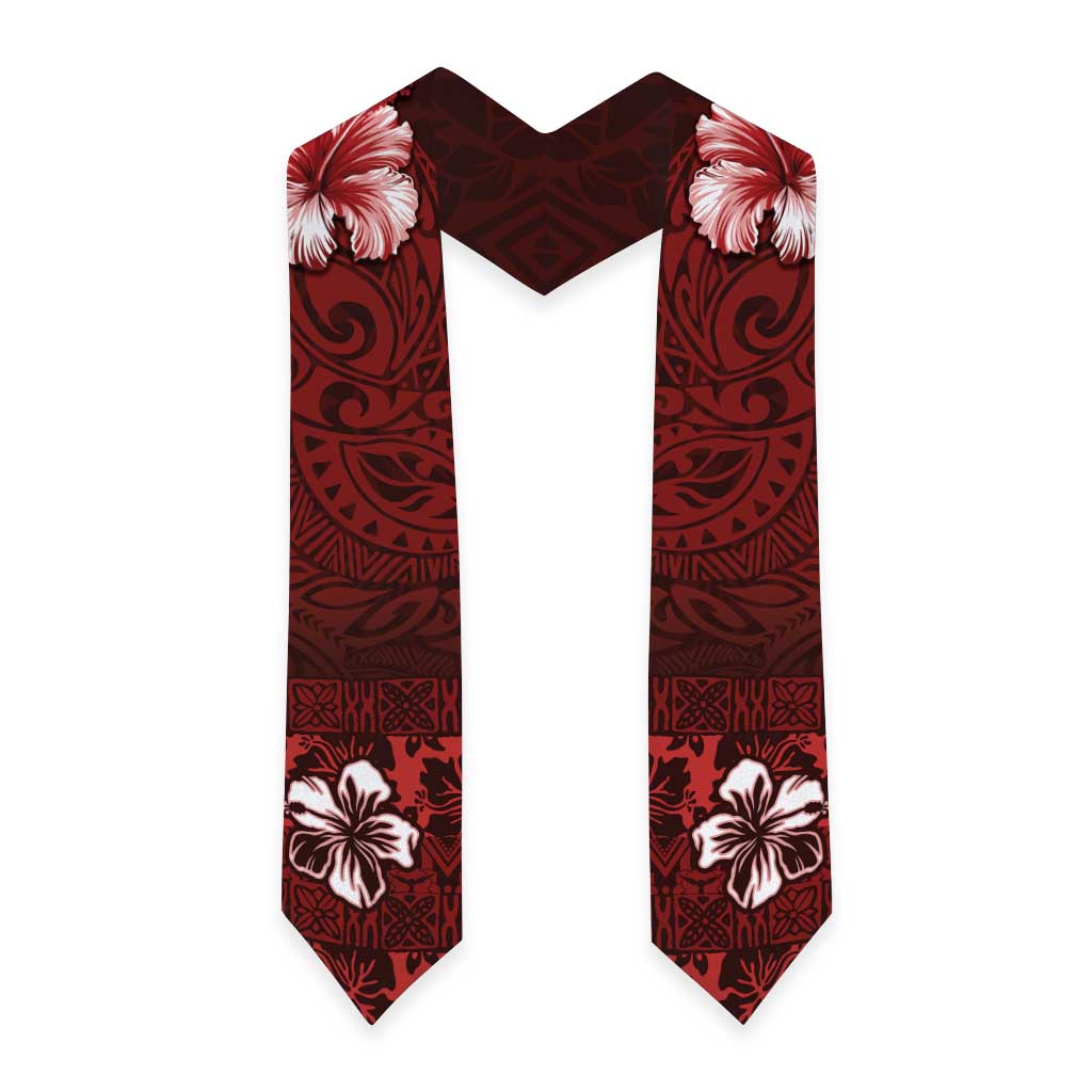 Hawaii Hibiscus With Oxblood Polynesian Pattern Graduation Stole LT05 - Polynesian Pride