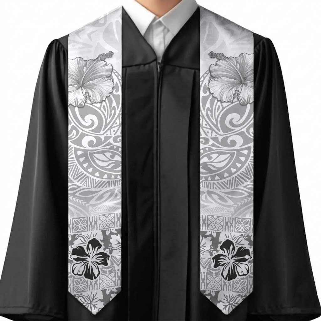 Hawaii Hibiscus With White Polynesian Pattern Graduation Stole