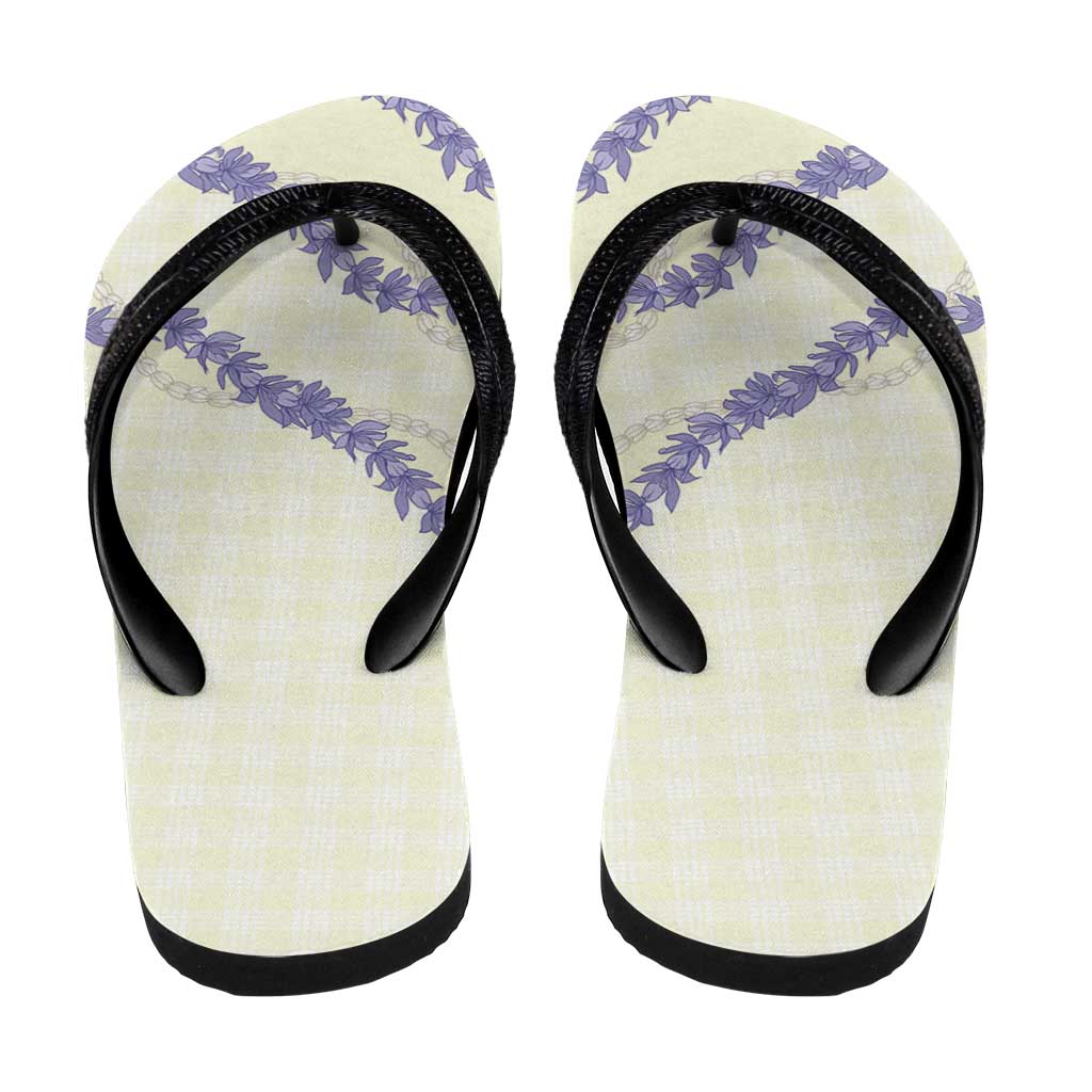 Hawaii Honohono Palaka Motifs Flip Flops Hawaiian Orchid Lei