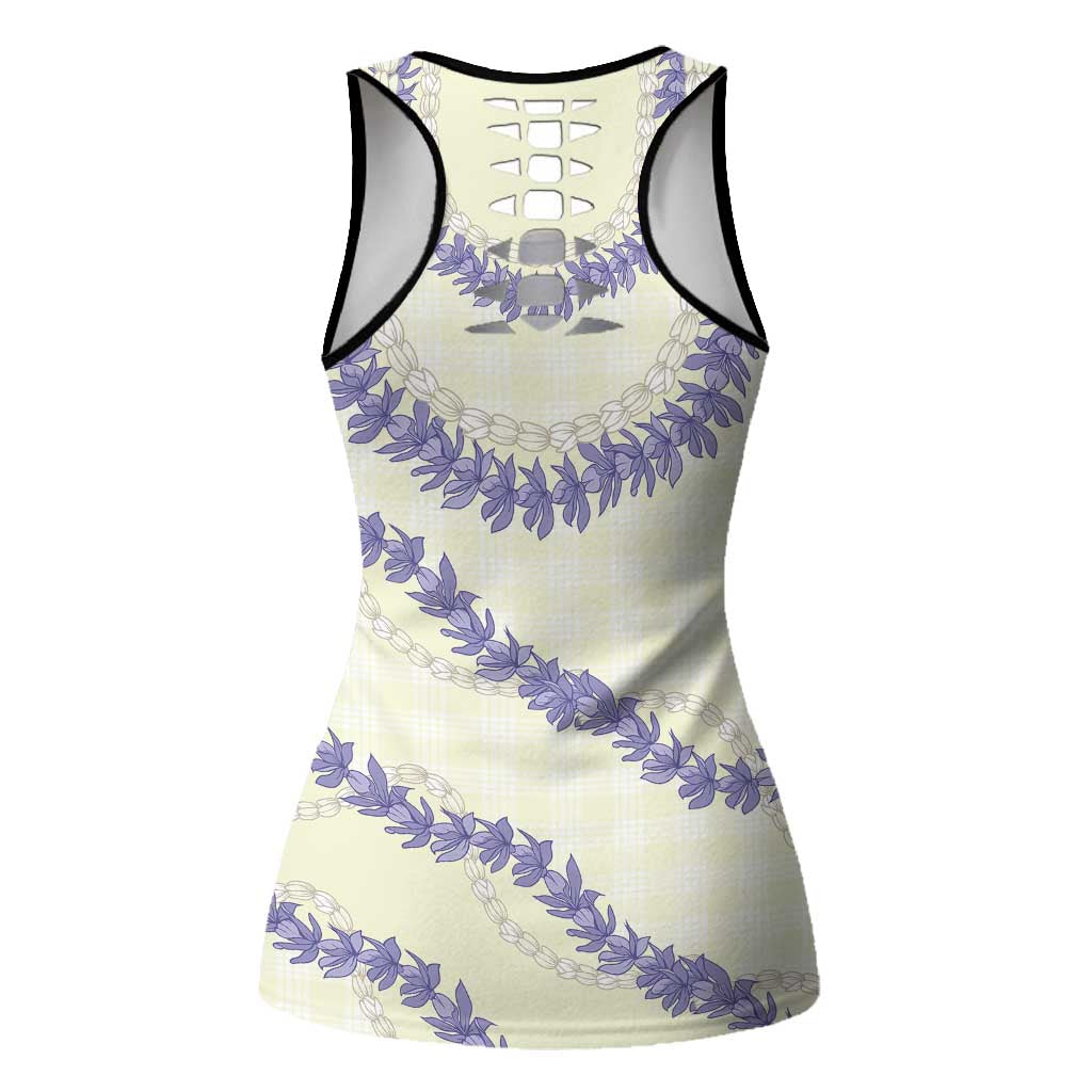 Hawaii Honohono Palaka Motifs Hollow Tank Top Hawaiian Orchid Lei