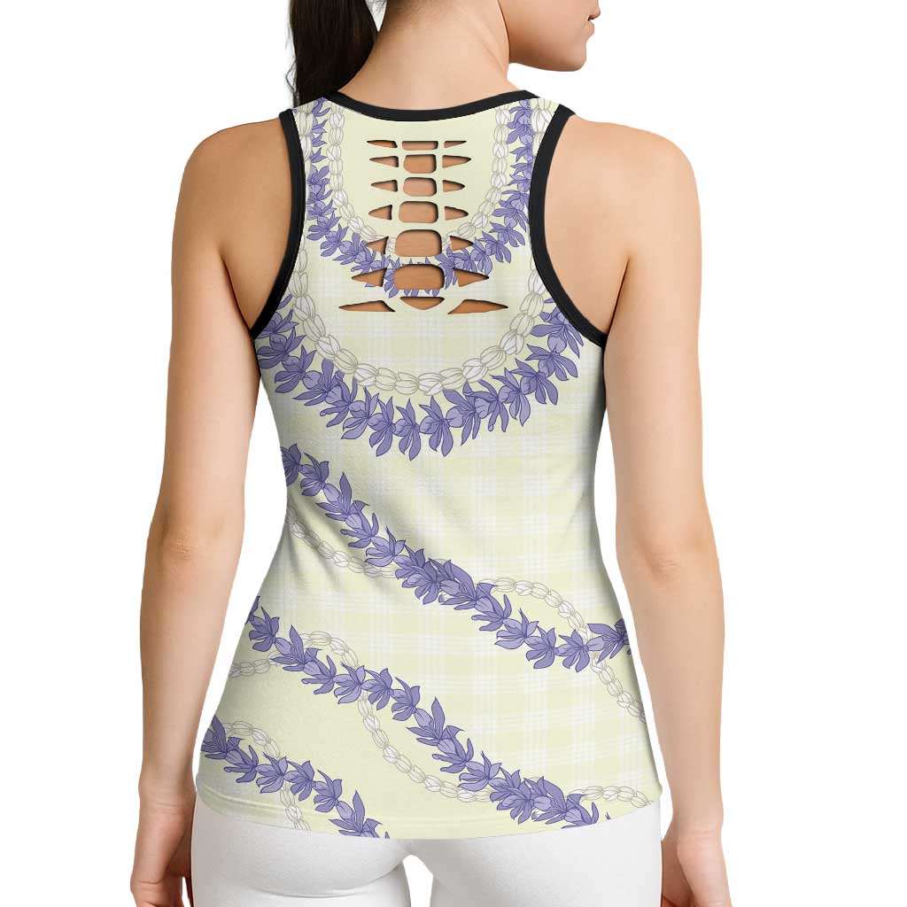 Hawaii Honohono Palaka Motifs Hollow Tank Top Hawaiian Orchid Lei