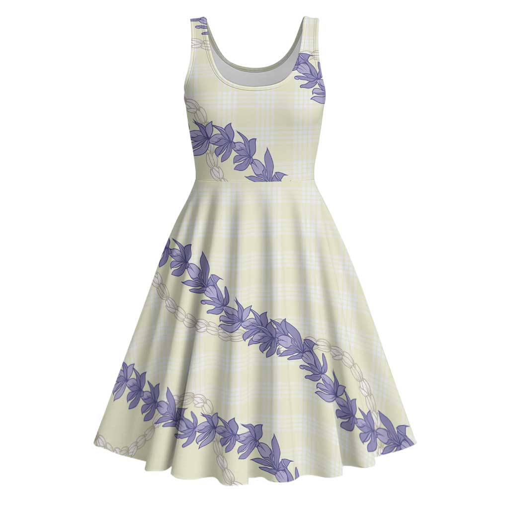 Hawaii Honohono Palaka Motifs Midi Dress Hawaiian Orchid Lei