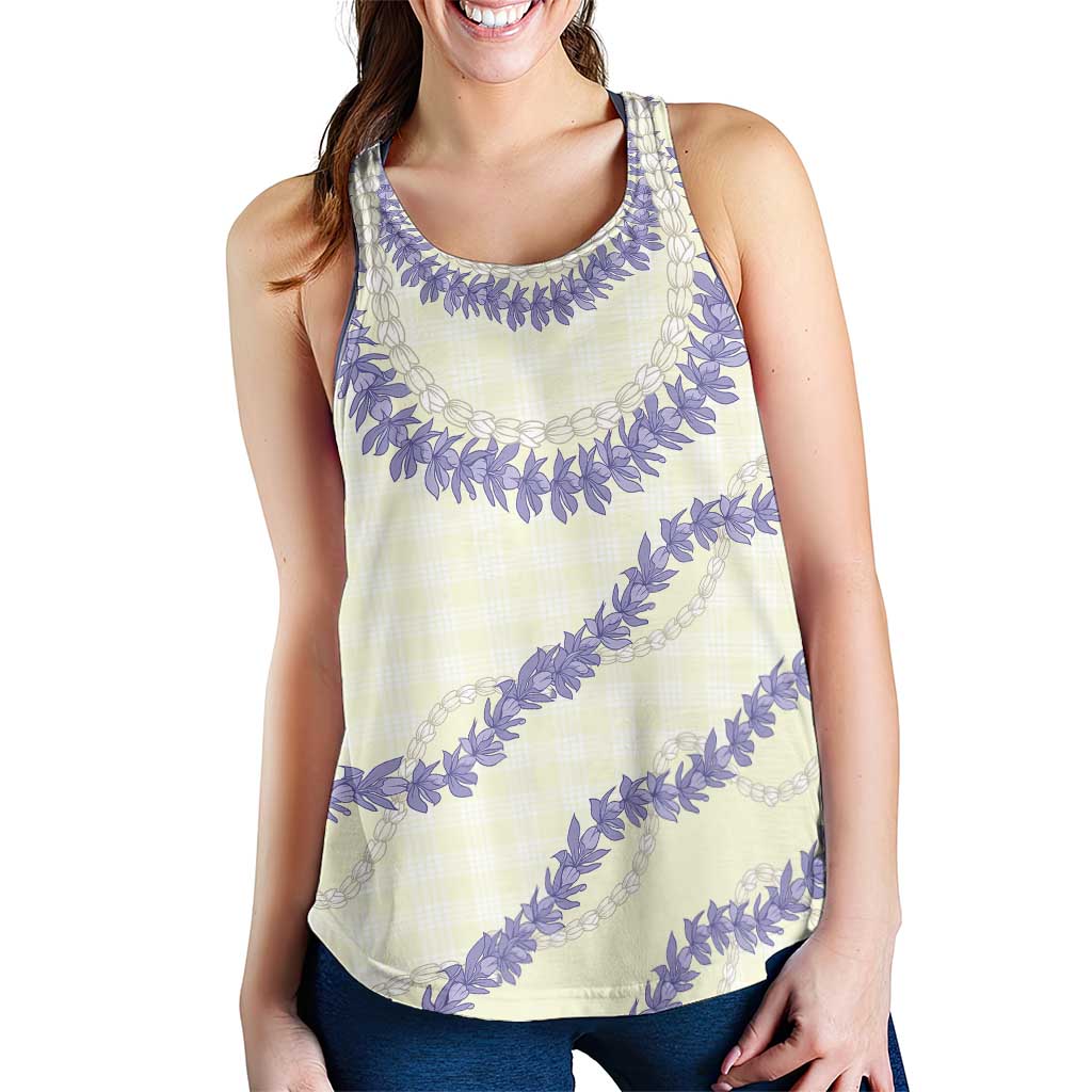 Hawaii Honohono Palaka Motifs Women Racerback Tank Hawaiian Orchid Lei