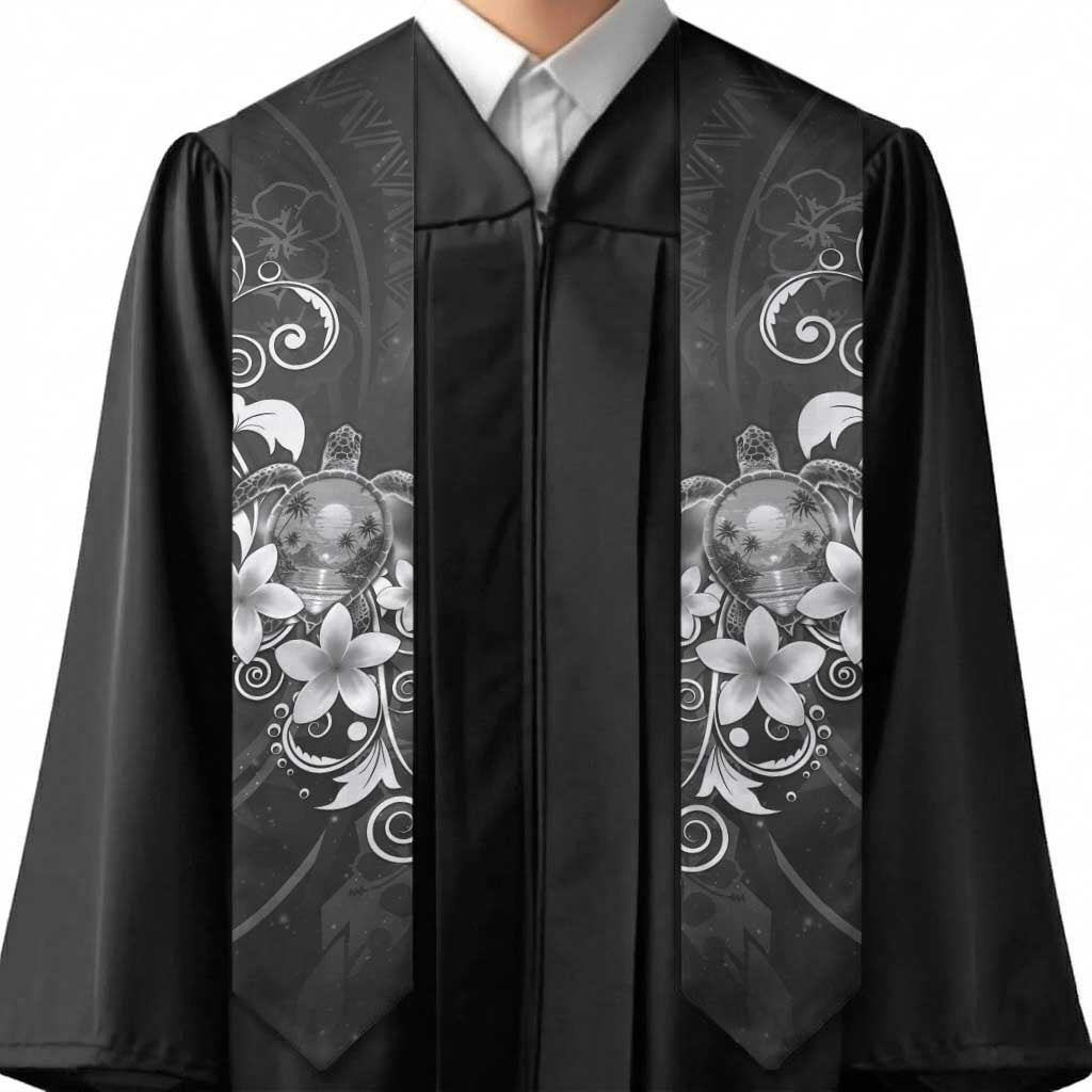 Hawaii Honu Graduation Stole Polynesian Curves Plumeria Grayscale LT05 - Polynesian Pride