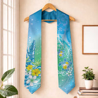 Hawaii Honu Graduation Stole Tropical Flowers Blue Gradient