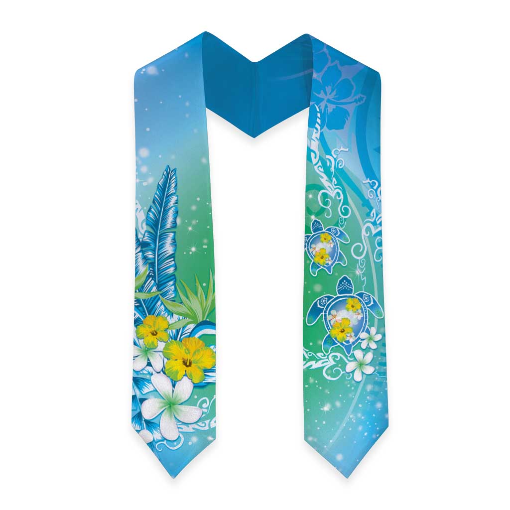 Hawaii Honu Graduation Stole Tropical Flowers Blue Gradient