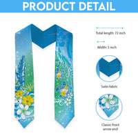 Hawaii Honu Graduation Stole Tropical Flowers Blue Gradient