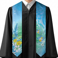 Hawaii Honu Graduation Stole Tropical Flowers Blue Gradient