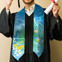 Hawaii Honu Graduation Stole Tropical Flowers Blue Gradient