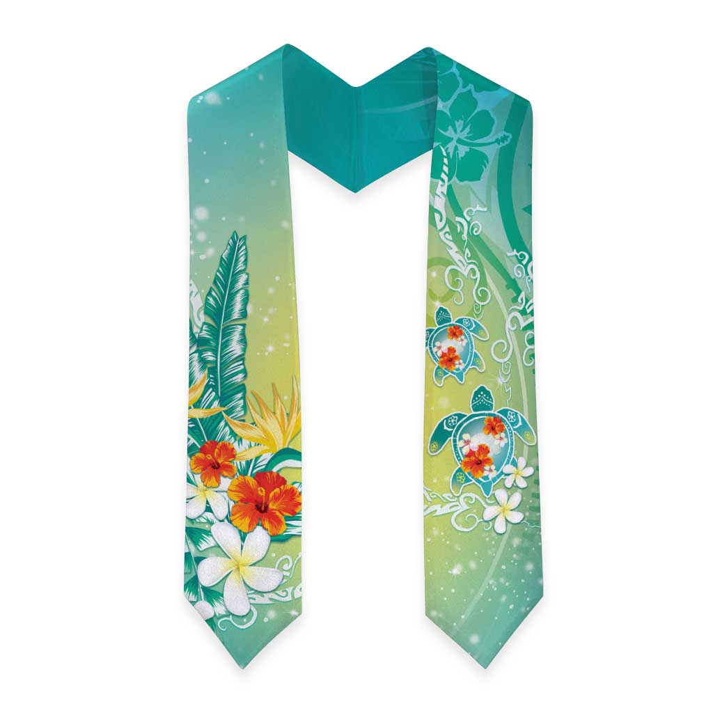 Hawaii Honu Graduation Stole Tropical Flowers Turquoise Gradient