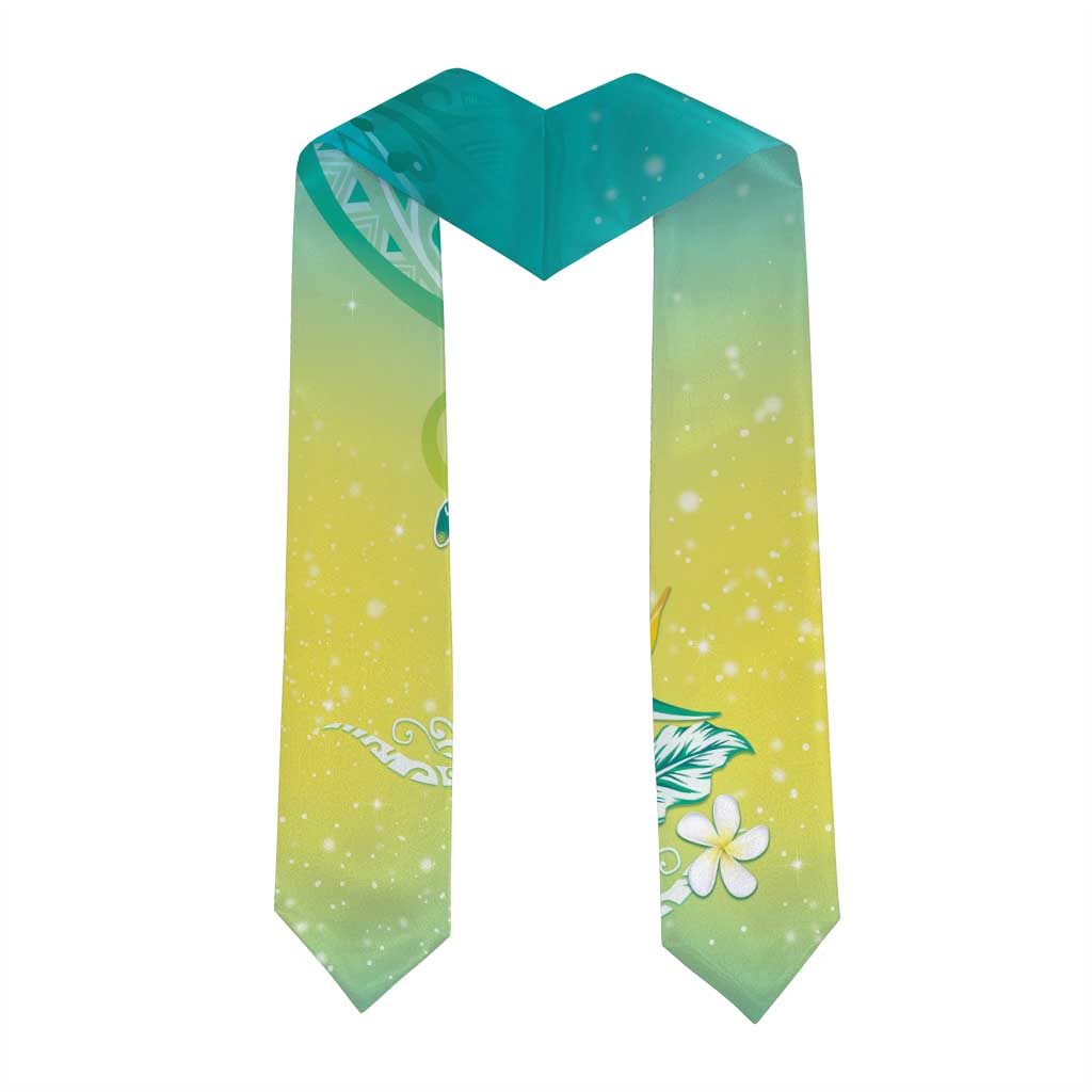 Hawaii Honu Graduation Stole Tropical Flowers Turquoise Gradient