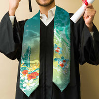 Hawaii Honu Graduation Stole Tropical Flowers Turquoise Gradient