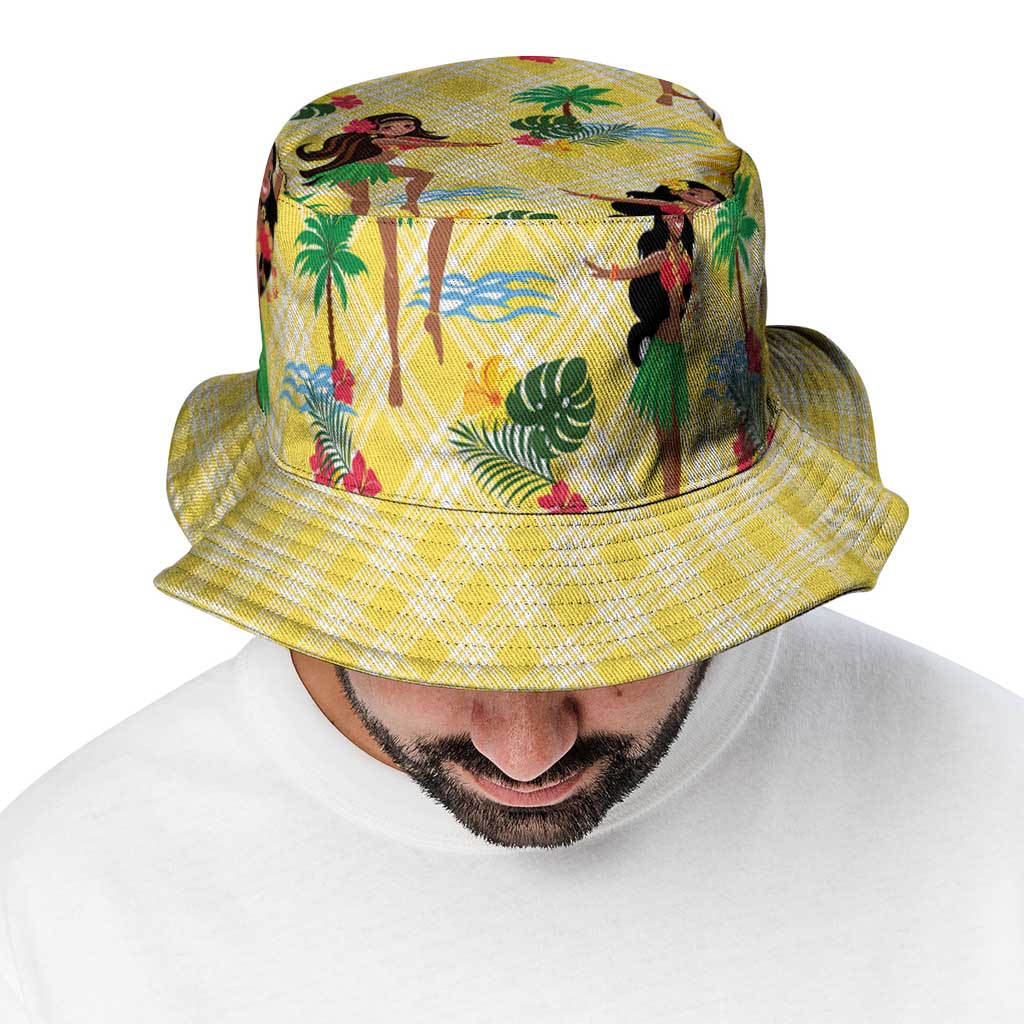 Hawaii Hula Girl Tropical Bucket Hat Yellow Palaka