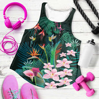 Hawaii Hummingbird Tropical Flowers Women Racerback Tank Dark Green