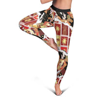 Hawaii Japanese Culture Black Leggings Spring Cranes Aloha Pattern LT01 - Polynesian Pride
