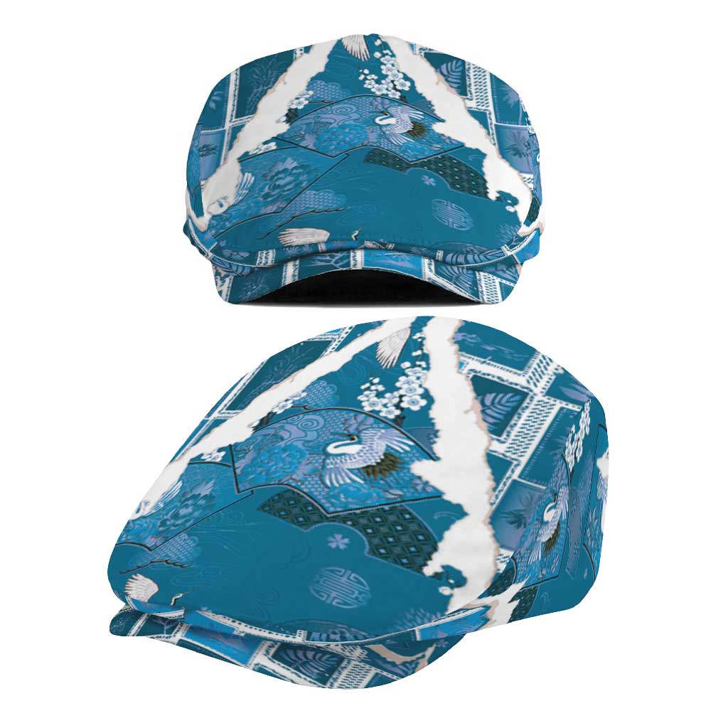 Hawaii Japanese Culture Blue Jeff Hat Spring Cranes Aloha Pattern