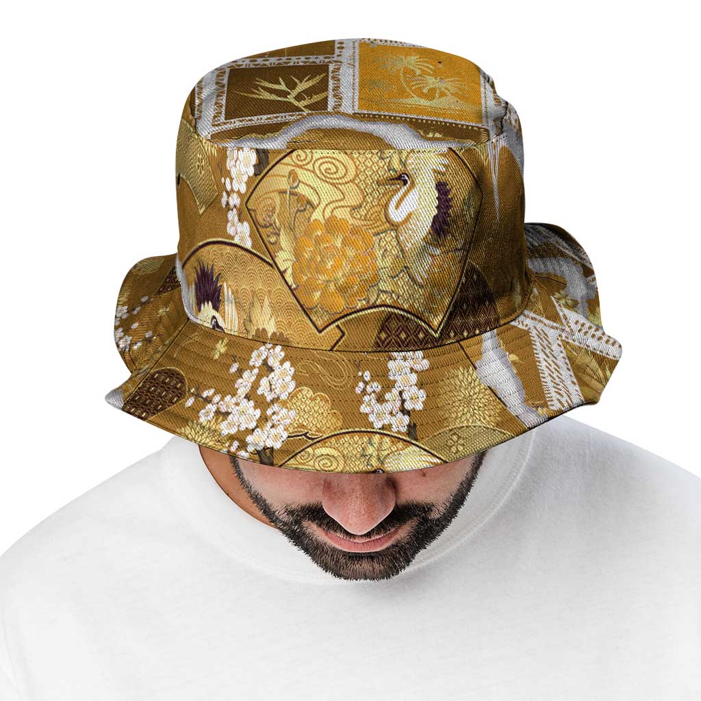 Hawaii Japanese Culture Gold Bucket Hat Spring Cranes Aloha Pattern LT01 - Polynesian Pride