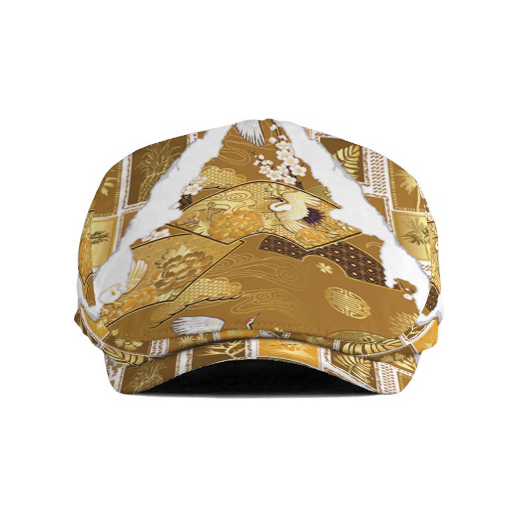 Hawaii Japanese Culture Gold Jeff Hat Spring Cranes Aloha Pattern