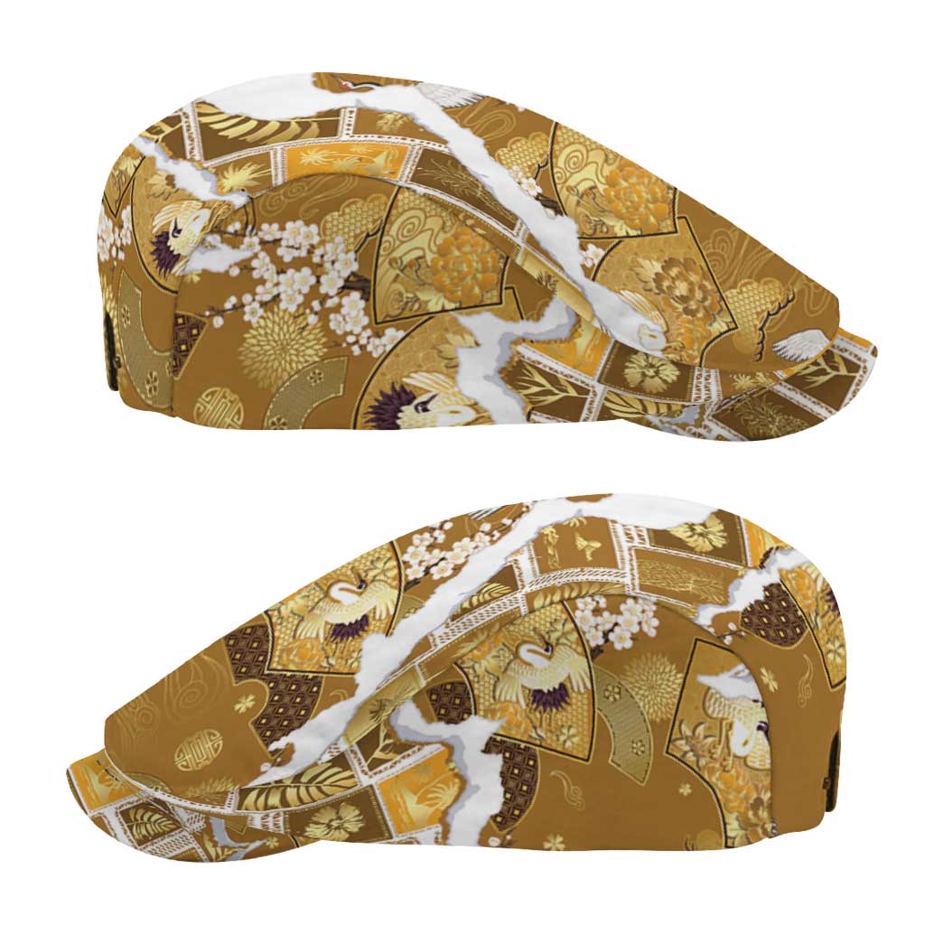 Hawaii Japanese Culture Gold Jeff Hat Spring Cranes Aloha Pattern