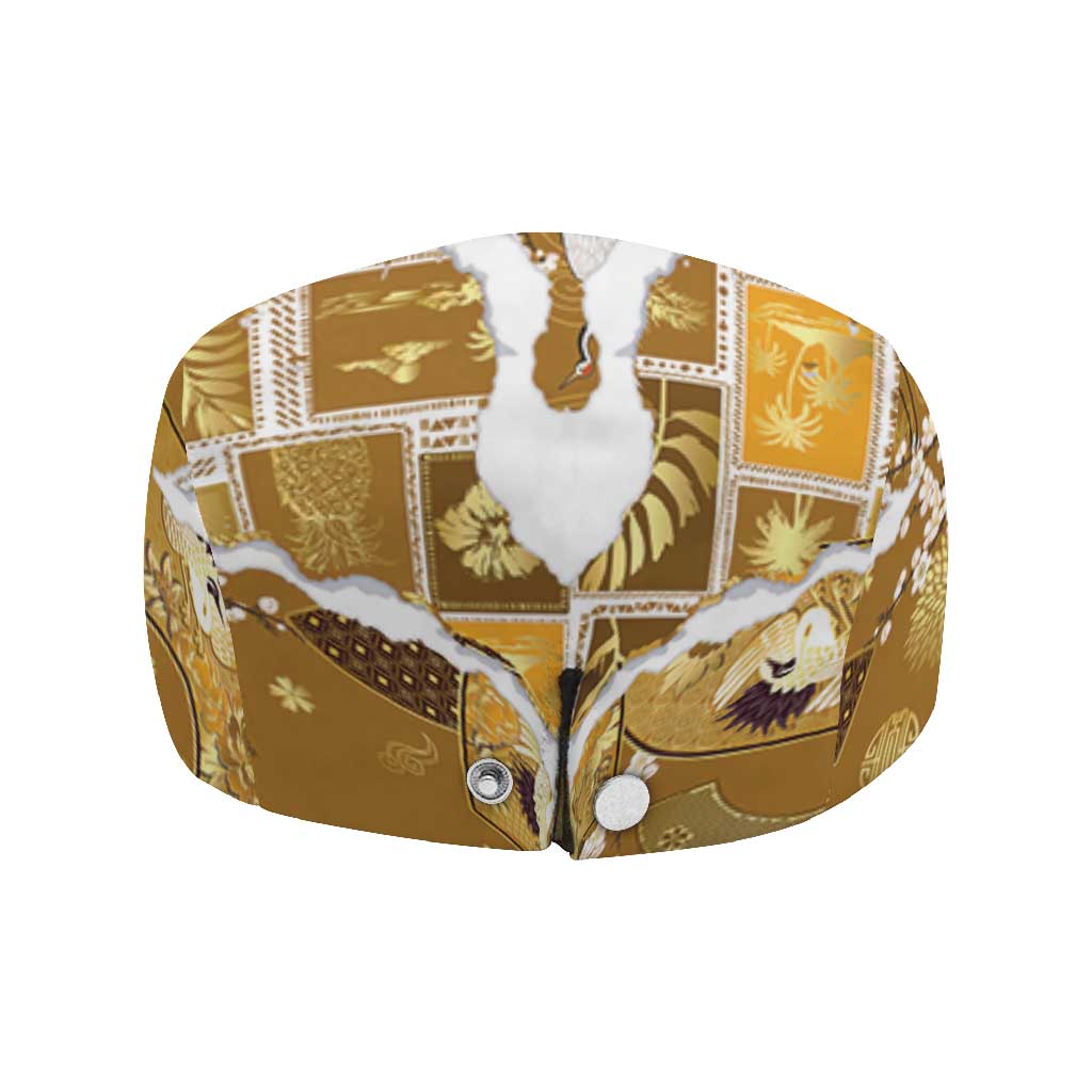 Hawaii Japanese Culture Gold Jeff Hat Spring Cranes Aloha Pattern