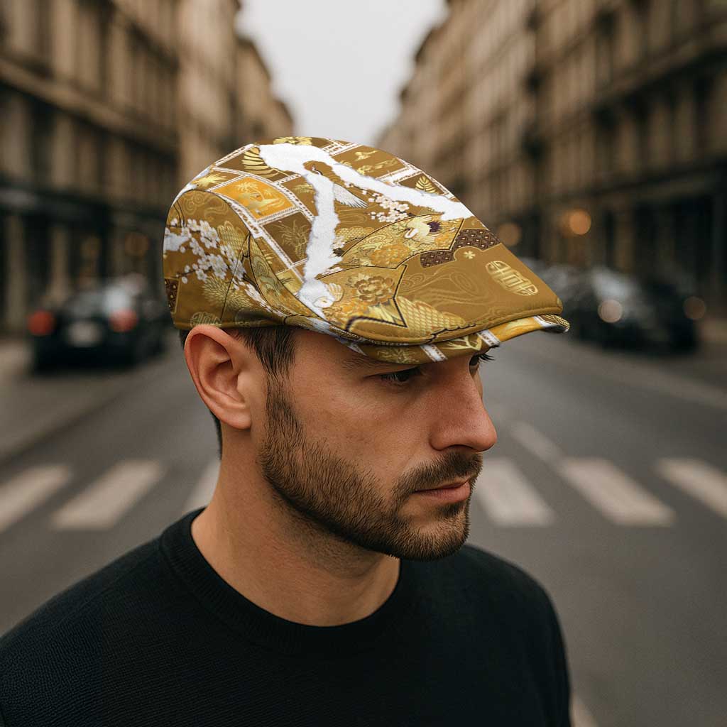 Hawaii Japanese Culture Gold Jeff Hat Spring Cranes Aloha Pattern