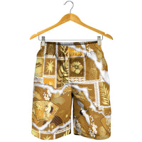 Hawaii Japanese Culture Gold Shorts for Men Spring Cranes Aloha Pattern LT01 - Polynesian Pride
