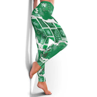 Hawaii Japanese Culture Green Leggings Spring Cranes Aloha Pattern LT01 - Polynesian Pride