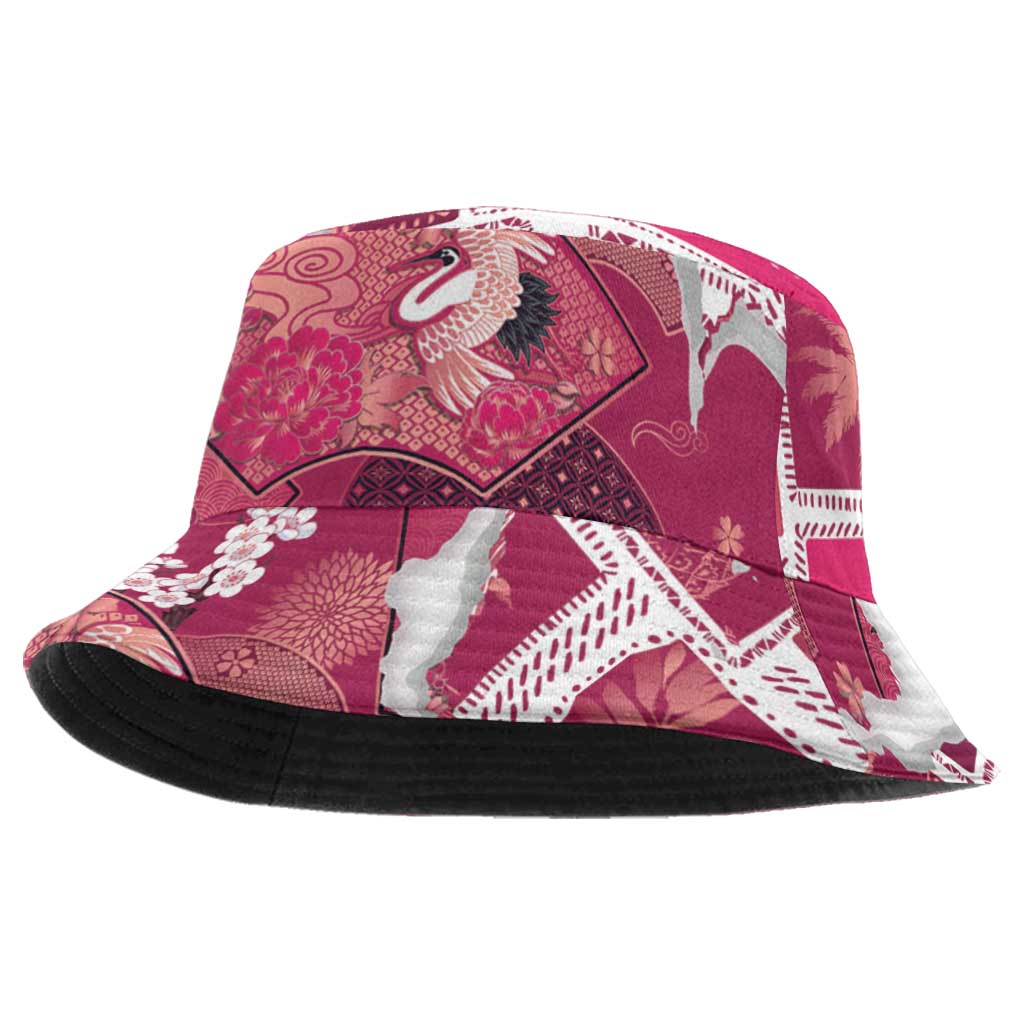 Hawaii Japanese Culture Pink Bucket Hat Spring Cranes Aloha Pattern LT01 One Size Pink - Polynesian Pride