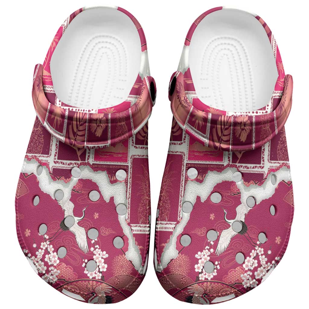 Hawaii Japanese Culture Pink Clogs Shoes Spring Cranes Aloha Pattern