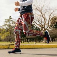 Hawaii Japanese Culture Red Jogger Pants Spring Cranes Aloha Pattern LT01 - Polynesian Pride