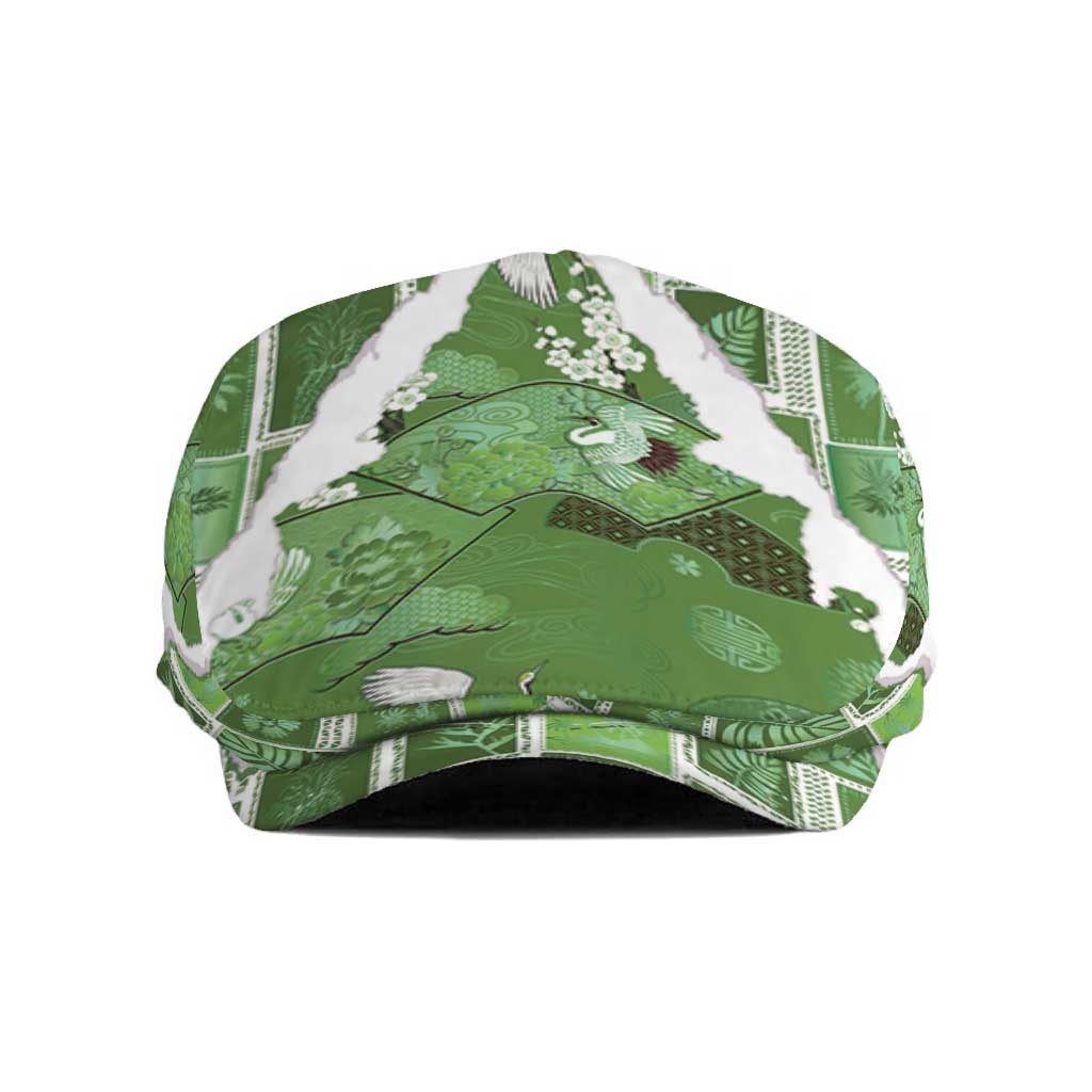 Hawaii Japanese Culture Sage Green Jeff Hat Spring Cranes Aloha Pattern LT01 Sage - Polynesian Pride