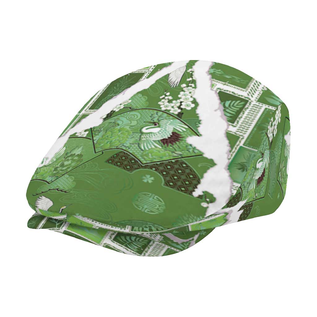 Hawaii Japanese Culture Sage Green Jeff Hat Spring Cranes Aloha Pattern LT01 - Polynesian Pride