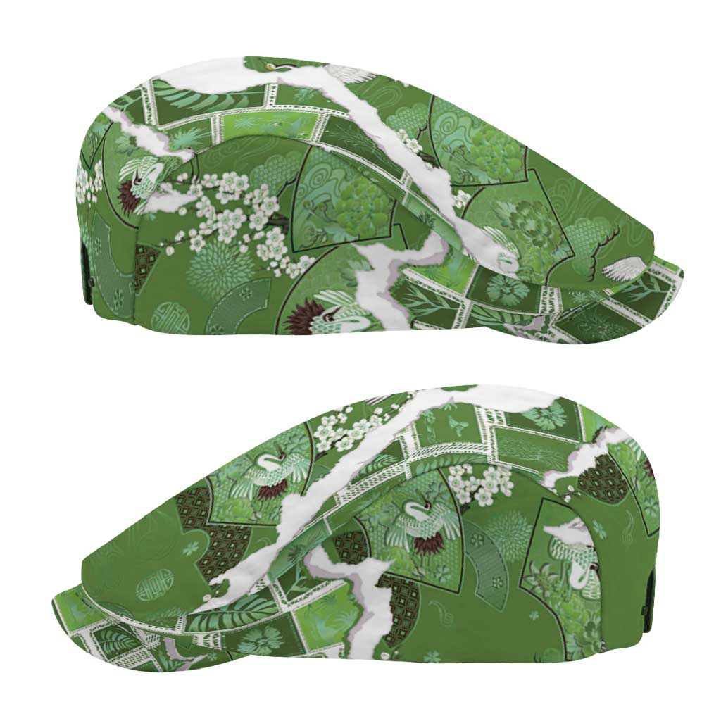 Hawaii Japanese Culture Sage Green Jeff Hat Spring Cranes Aloha Pattern LT01 - Polynesian Pride