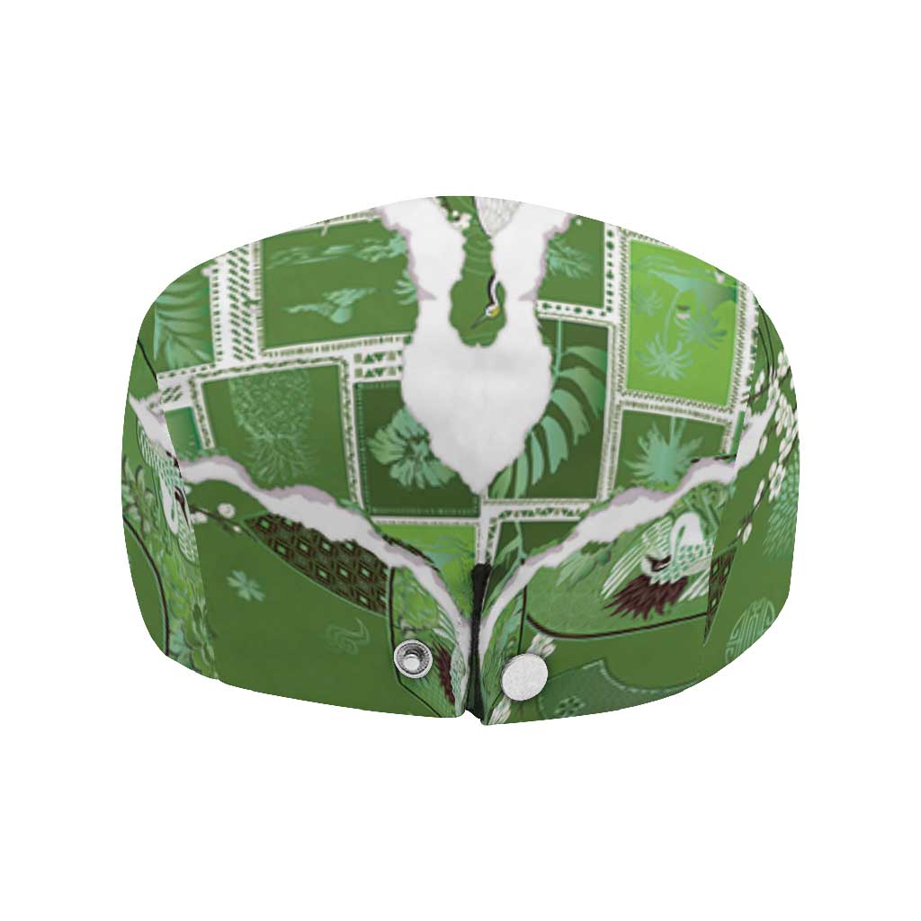 Hawaii Japanese Culture Sage Green Jeff Hat Spring Cranes Aloha Pattern LT01 - Polynesian Pride