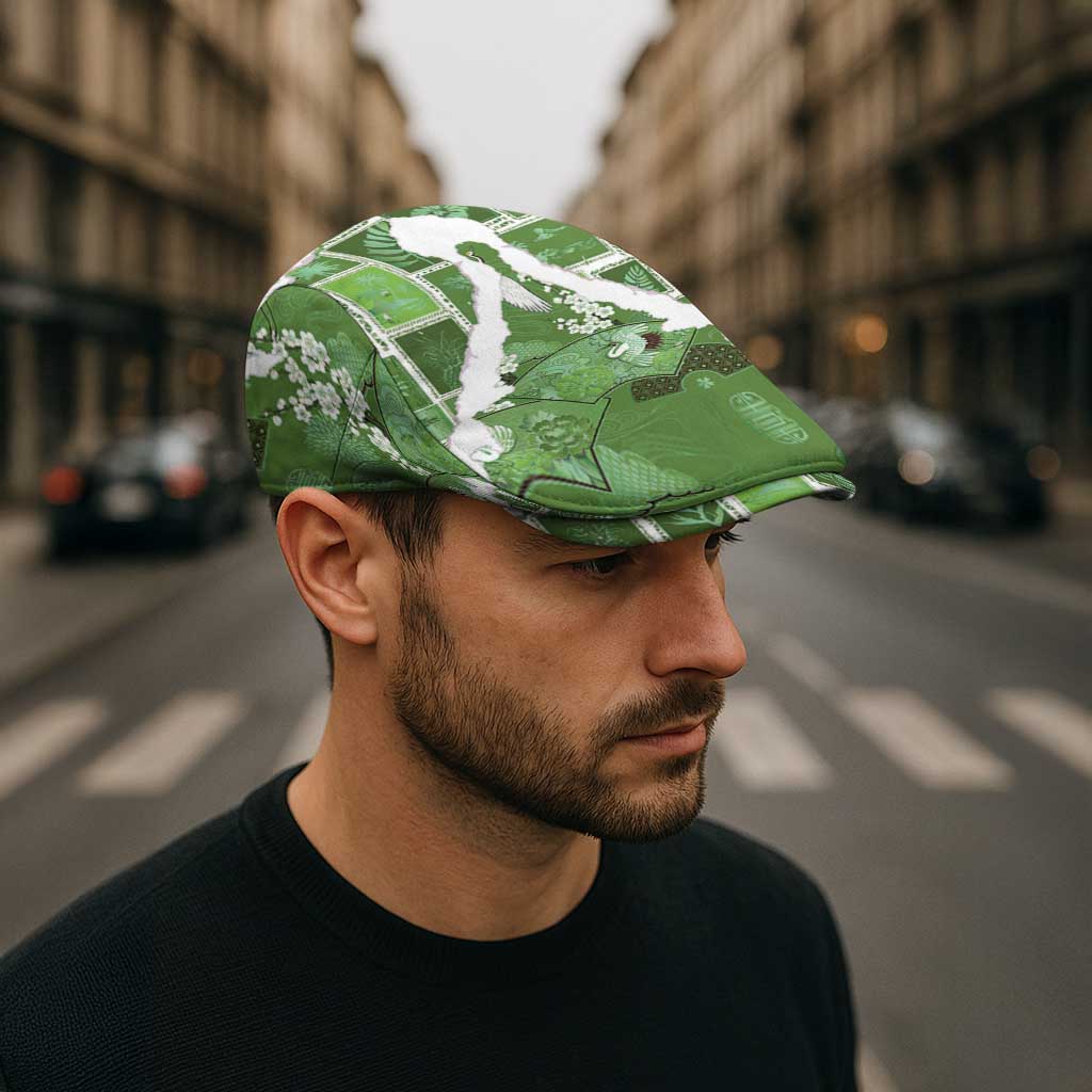 Hawaii Japanese Culture Sage Green Jeff Hat Spring Cranes Aloha Pattern LT01 - Polynesian Pride