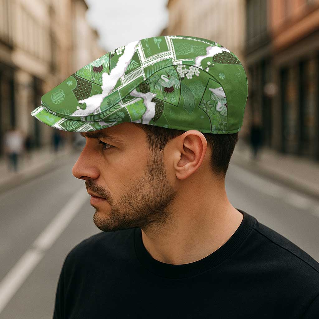 Hawaii Japanese Culture Sage Green Jeff Hat Spring Cranes Aloha Pattern LT01 - Polynesian Pride